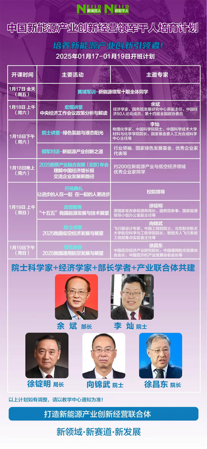 2025年1月17-19日中國(guó)新能源產(chǎn)業(yè)創(chuàng)新經(jīng)營(yíng)班開課通知